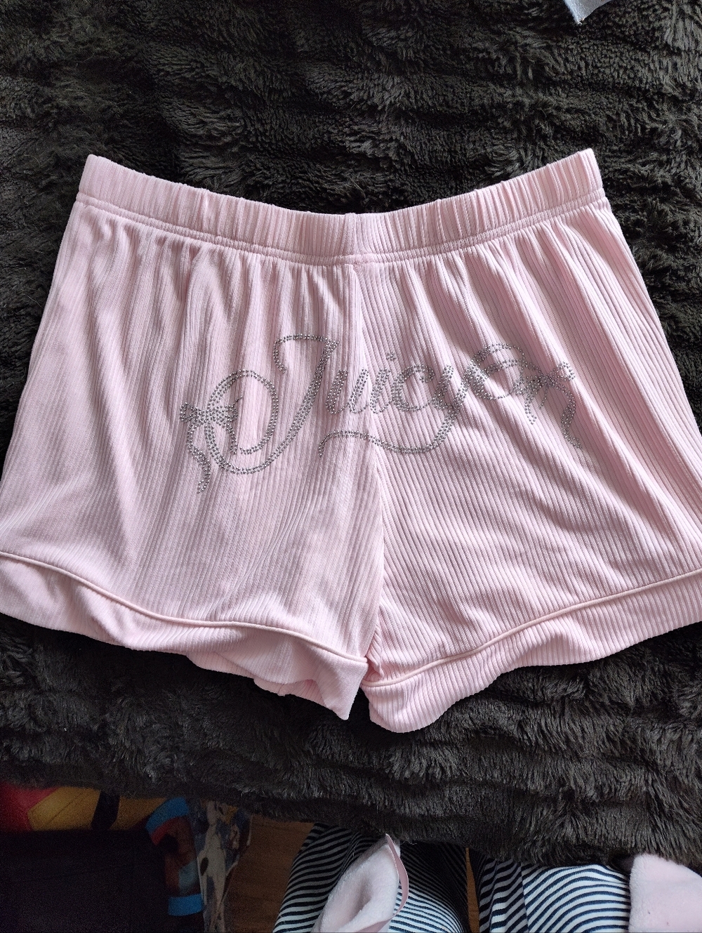 Juicy Couture Light Pink Ribbed Lounge Shorts with Rhinestone Logo